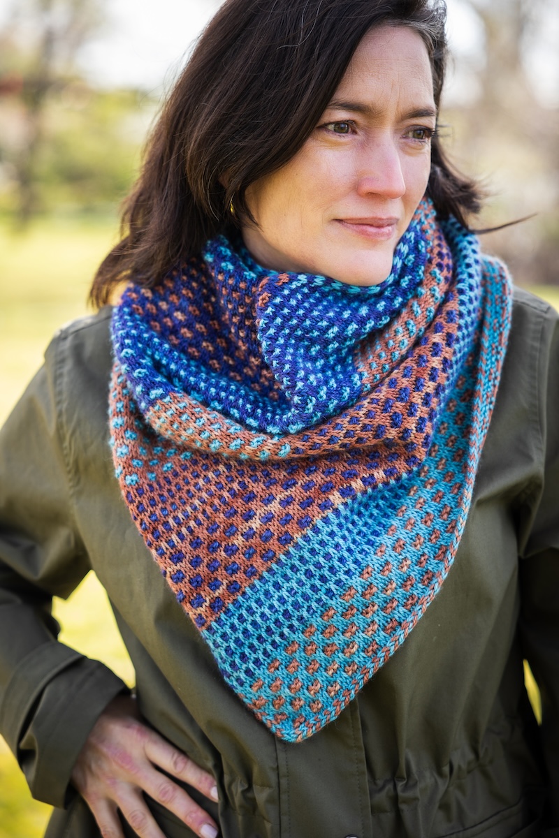 The Shift cowl hand knit in hand dyed yarn