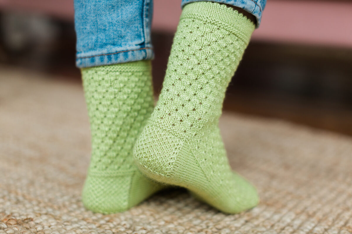 Sock design by Jennifer Beever
Knit in Mohair Silk Sock in Melon