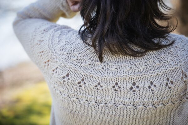 Knit sweater in neutral hand dyed yarn