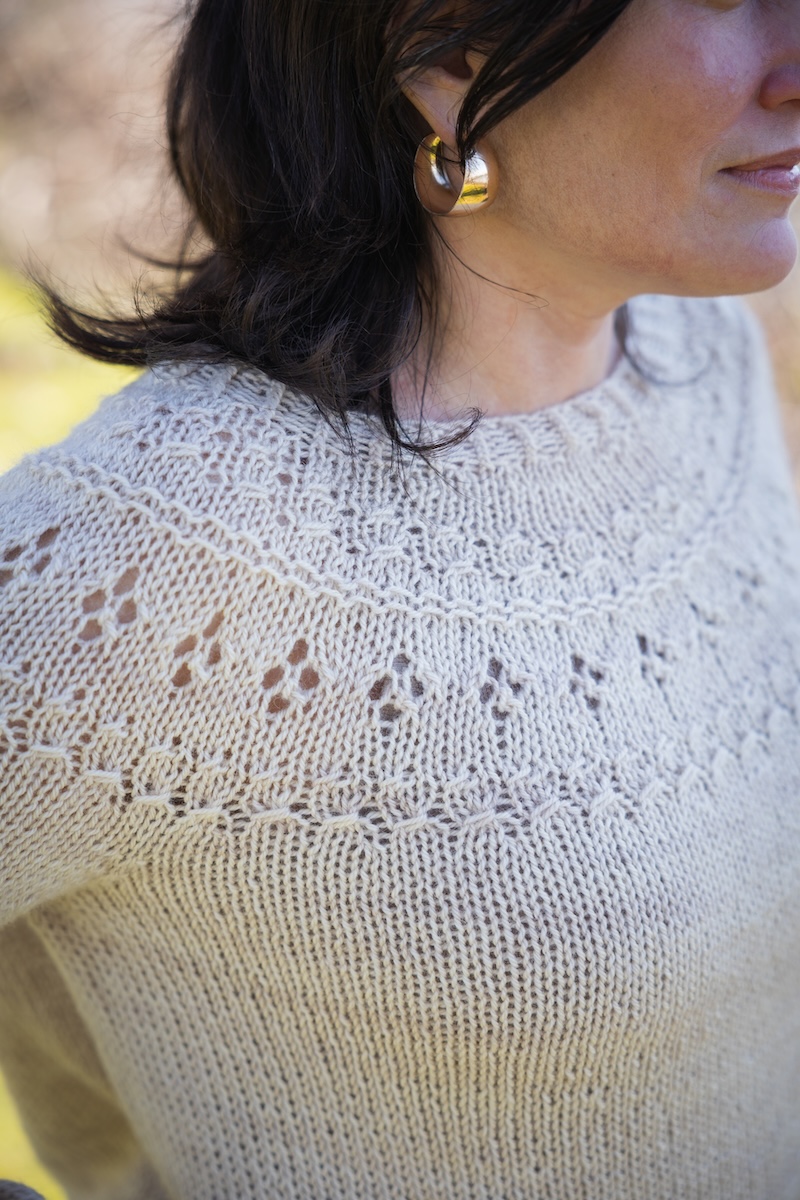Knit sweater in neutral hand dyed yarn