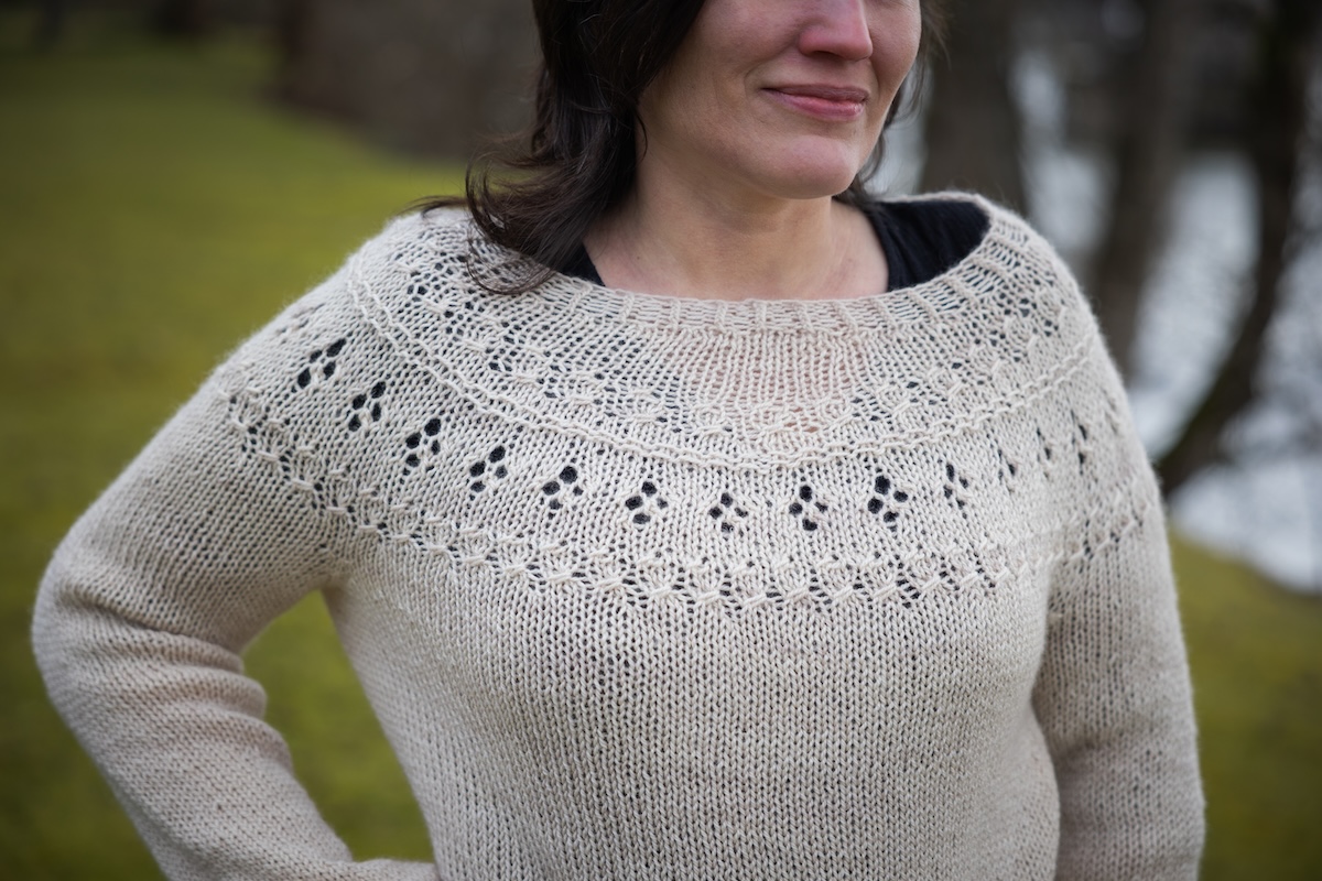 Knit sweater in neutral hand dyed yarn