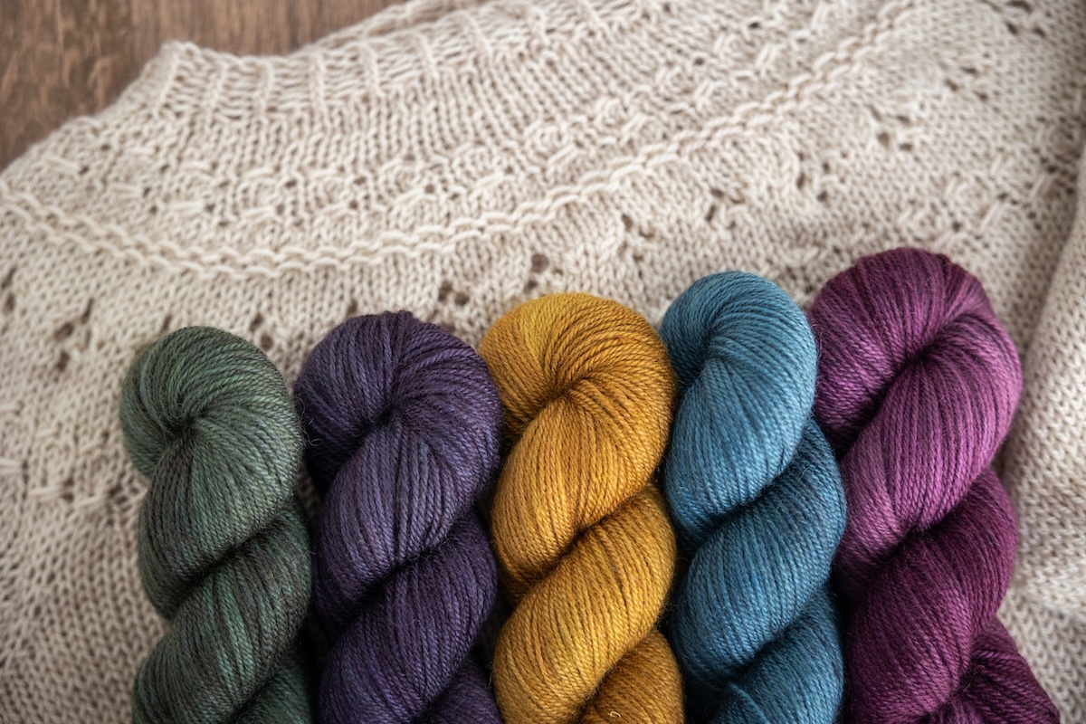 Knit sweater and hand dyed yarn colours