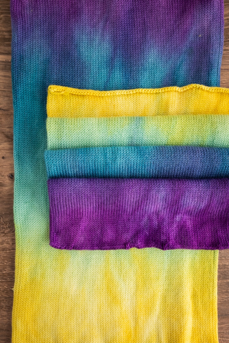 Hand dyed gradient colours on sock blank yarn