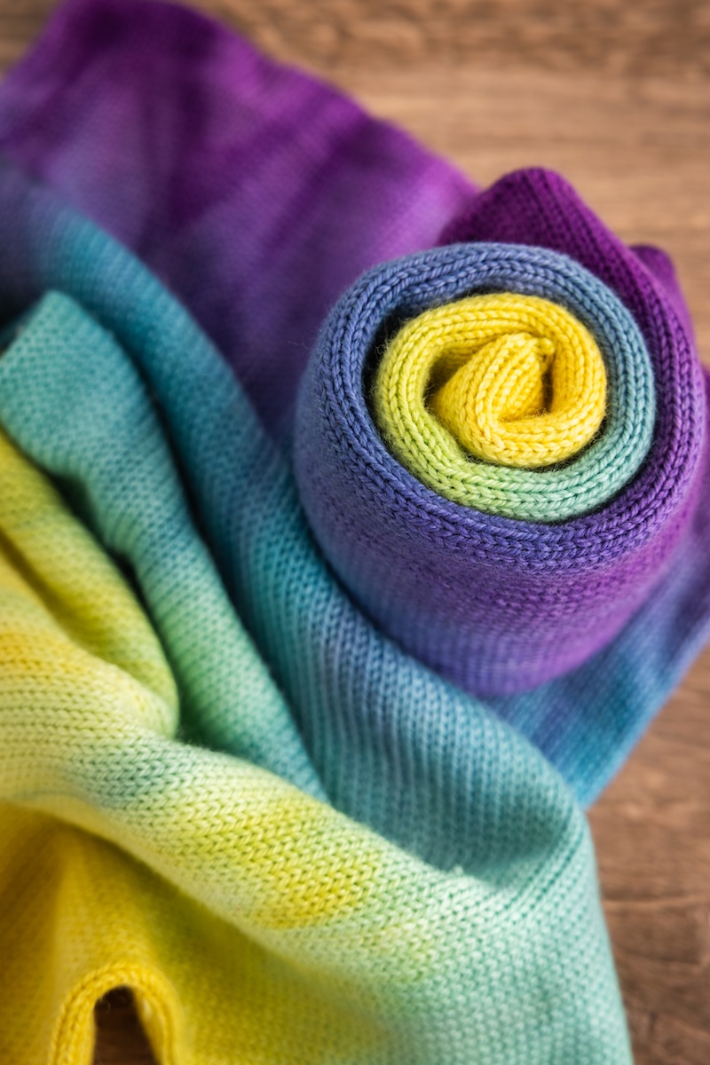 Hand dyed gradient colours on sock blank yarn