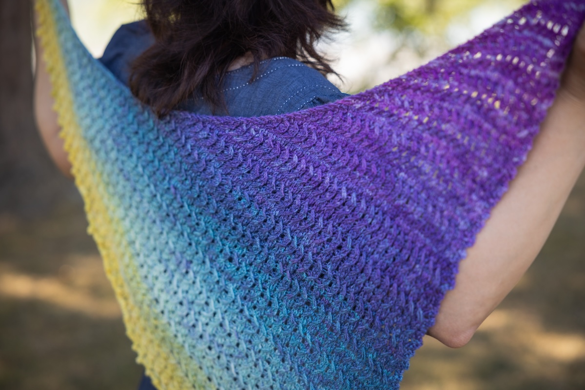 knit shawl in gradient hand-dyed sock blank yarn
