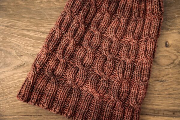 cable knit hat in hand dyed yarn