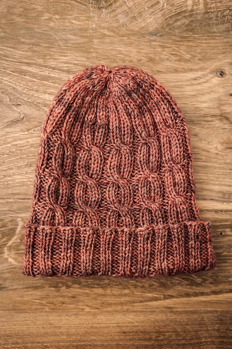 cable knit hat in hand dyed yarn
