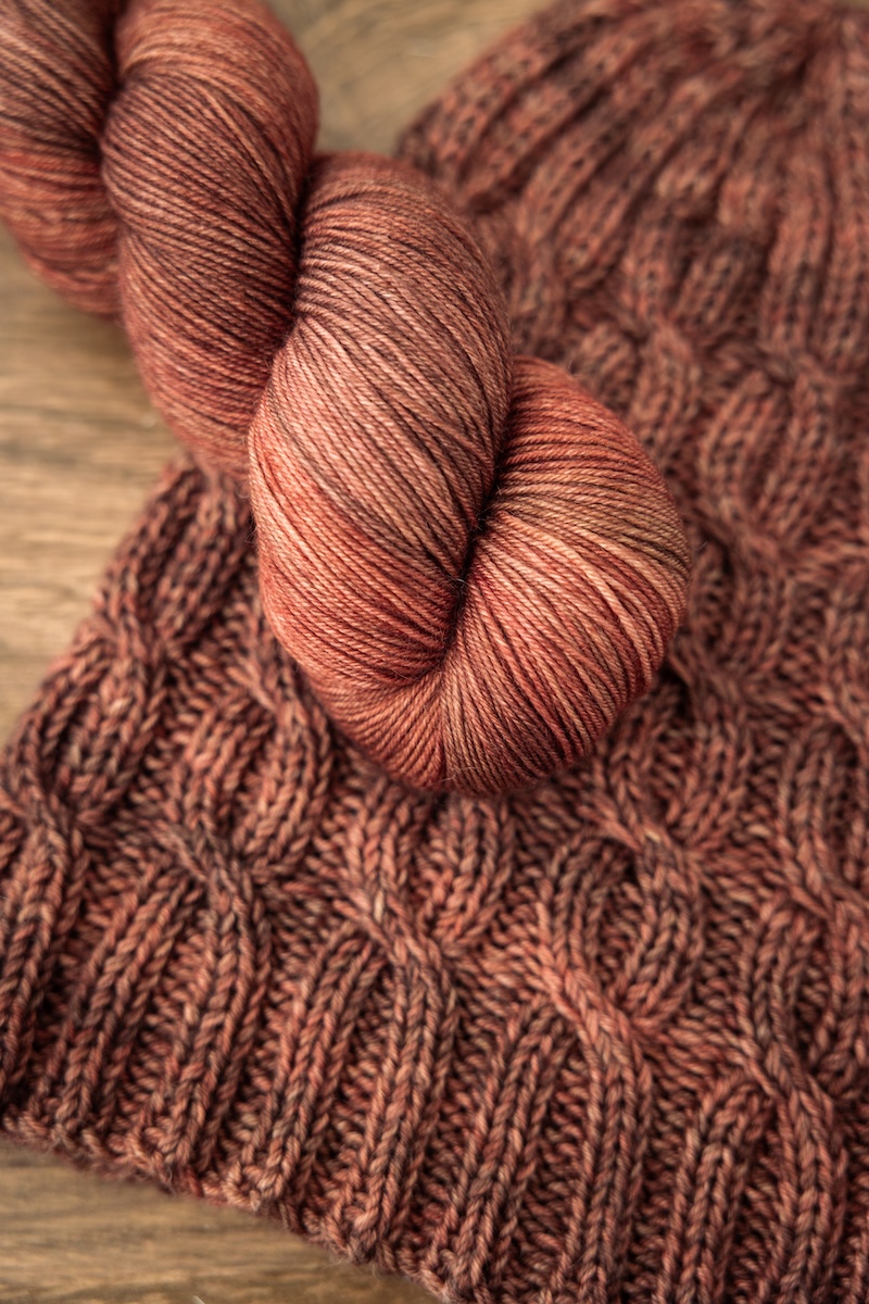 cable knit hat in hand dyed yarn