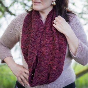 Crocheted cowl in hand dyed yarn