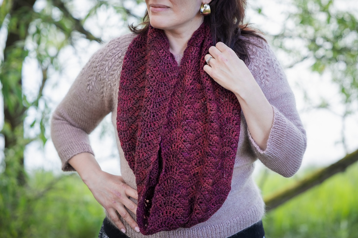 Crocheted cowl in hand dyed yarn