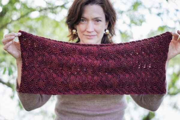 Crocheted cowl in hand dyed yarn