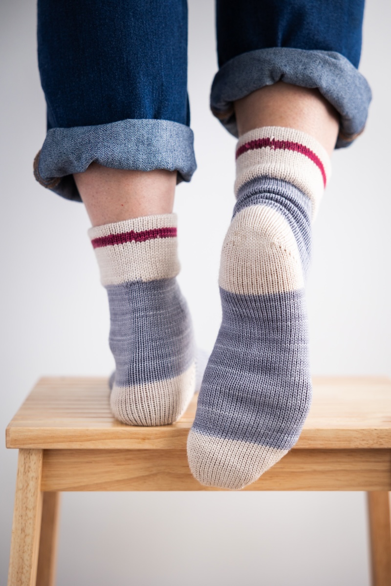 Socks hand knit on a circular sock machine