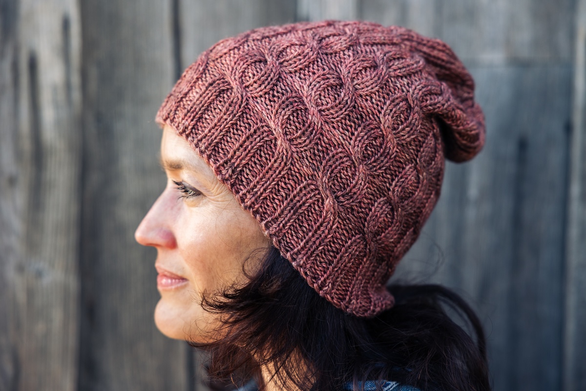 cable knit hat in hand dyed yarn