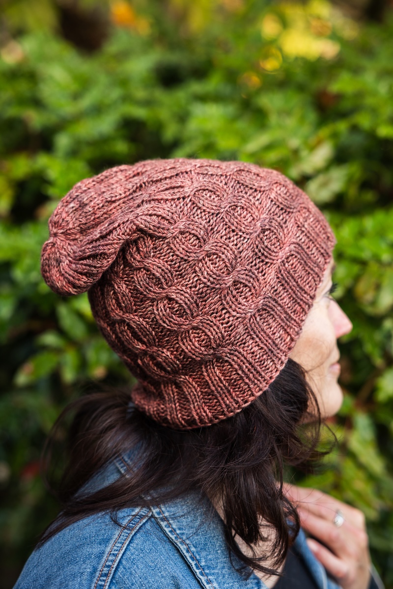 cable knit hat in hand dyed yarn