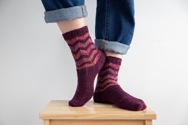 hand knit chevron striped socks