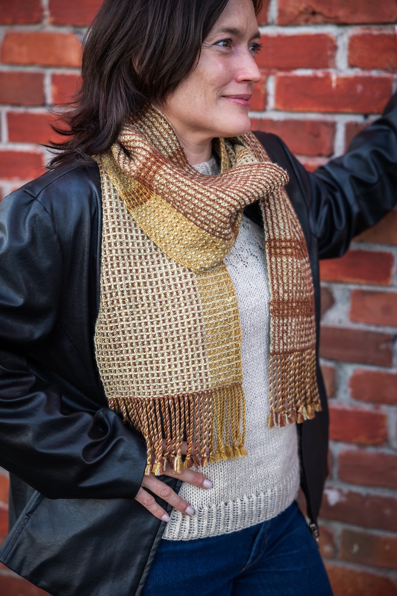 waffle weave scarf woven in hand dyed yarn
