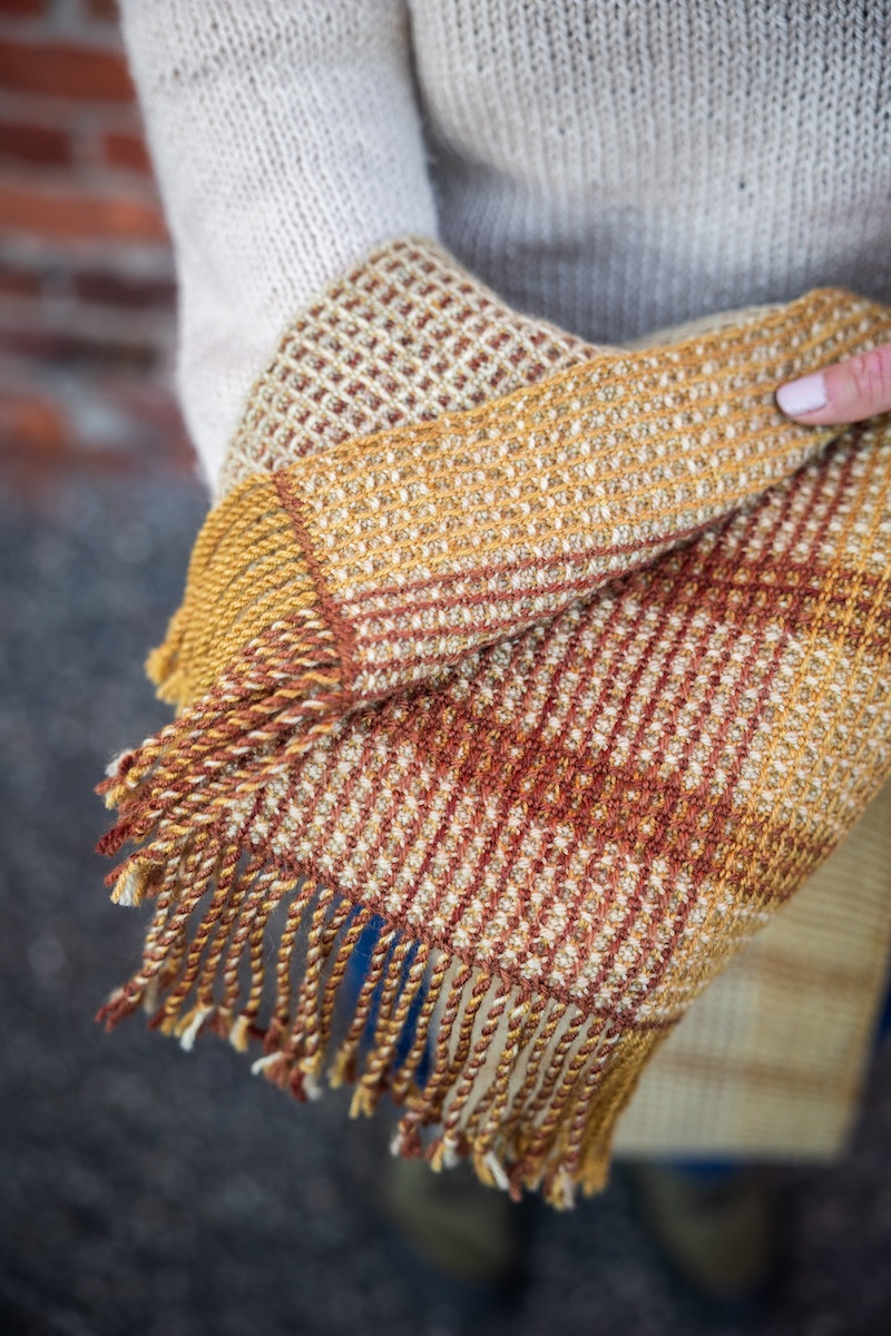 waffle weave scarf woven in hand dyed yarn