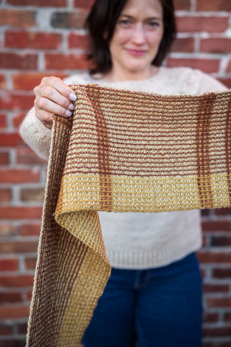 waffle weave scarf woven in hand dyed yarn