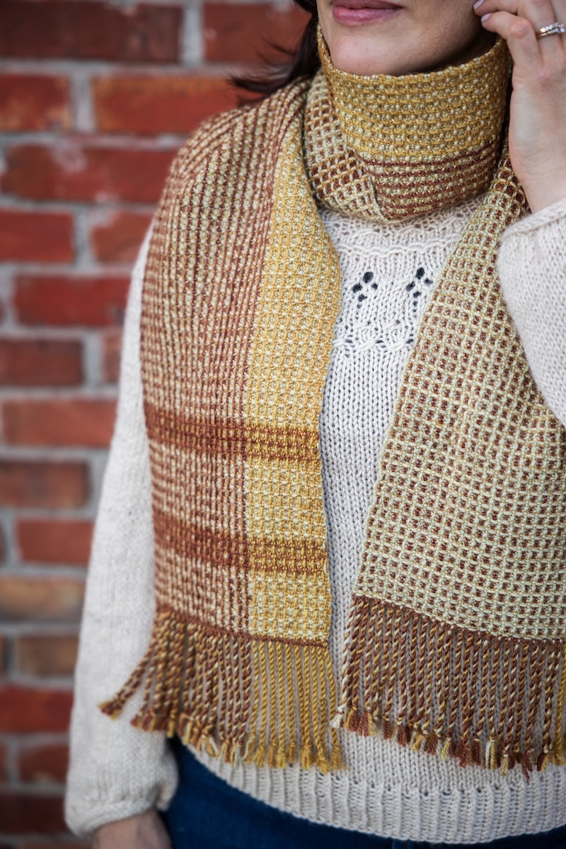 waffle weave scarf woven in hand dyed yarn