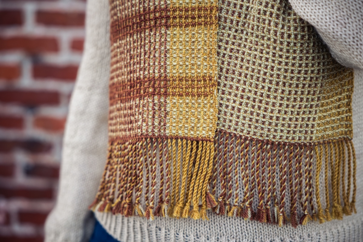 waffle weave scarf woven in hand dyed yarn