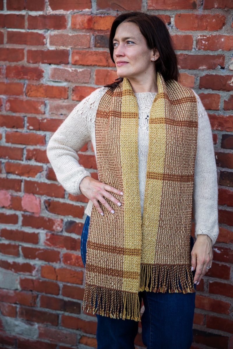 waffle weave scarf woven in hand dyed yarn